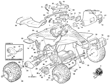 Page A Diagram and Parts List for 74596-9993  Power Wheels Ride-On ATVs